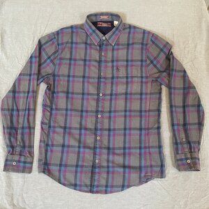 Original Penguin Men Medium long sleeve button up Gray purple shirt plaid